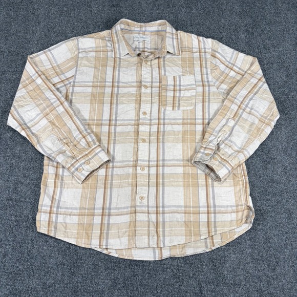 Free Assembly Other - Free Assembly Mens Tan Plaid Long Sleeve Button Down Shirt Large Cotton